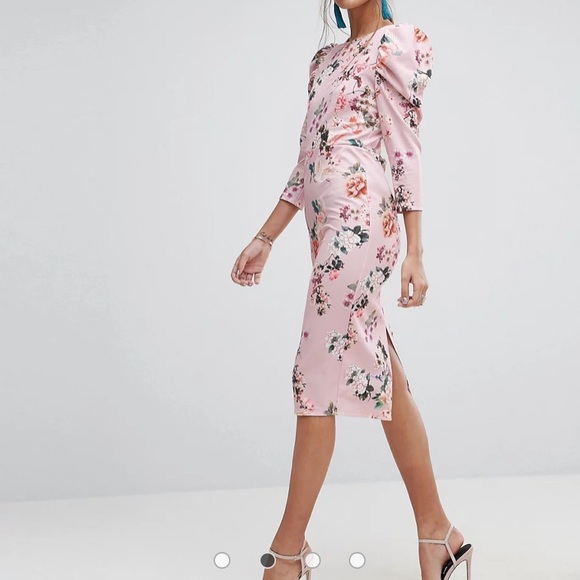ASOS Floral Print Midi Dress with Puff Sleeves - Picture 7 of 16